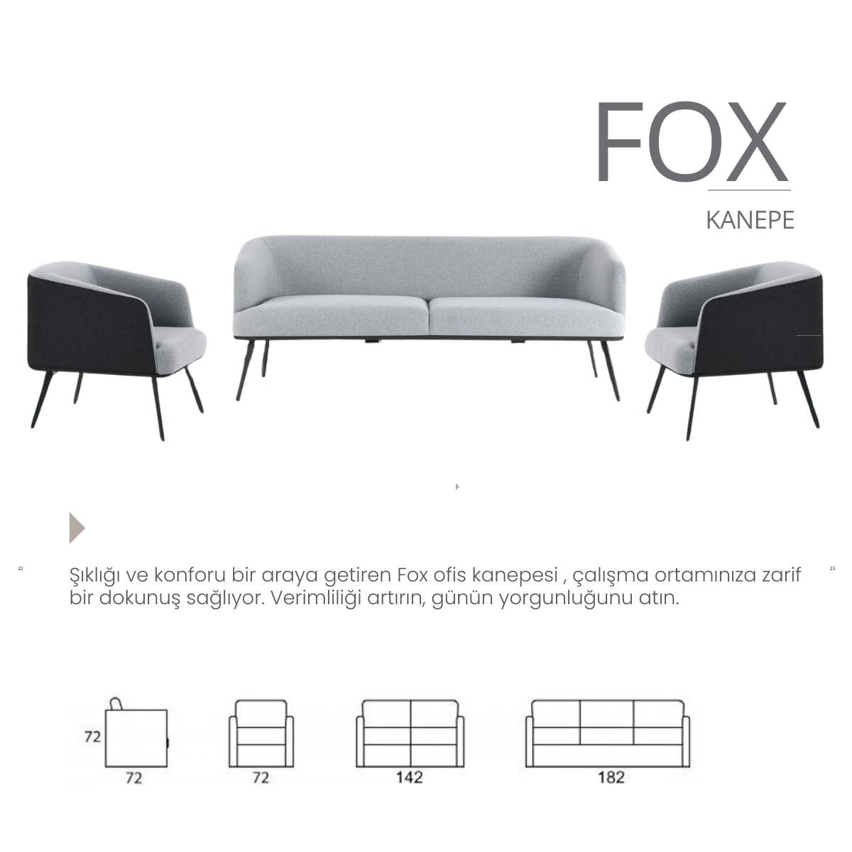 Fox Antrasit / Gri Metal Ayaklı Ofis Kanepesi