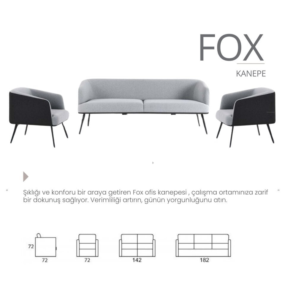 Fox Antrasit / Gri Metal Ayaklı Ofis Kanepesi