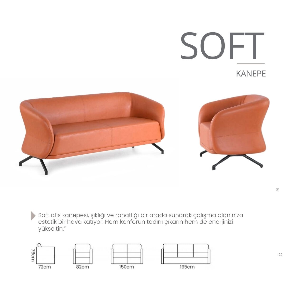 Soft Kiremit Rengi Metal Ayaklı Ofis Kanepesi