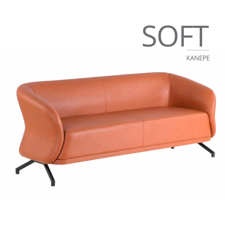 Soft Kiremit Rengi Metal Ayaklı Ofis Kanepesi