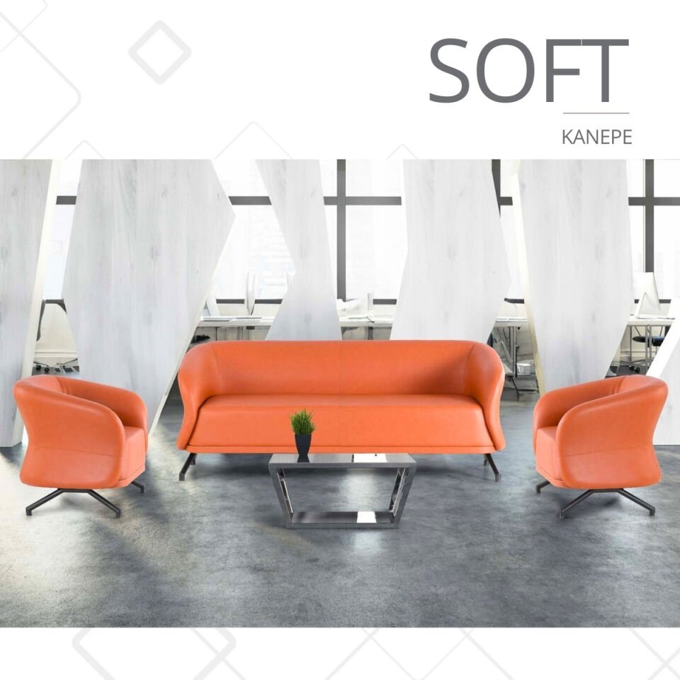 Soft Kiremit Rengi Metal Ayaklı Ofis Kanepesi