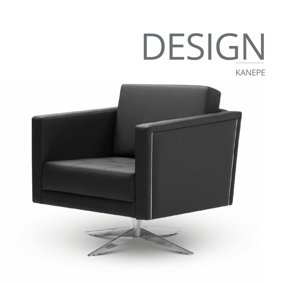 Design Siyah Deri Krom Ayaklı Ofis Kanepesi