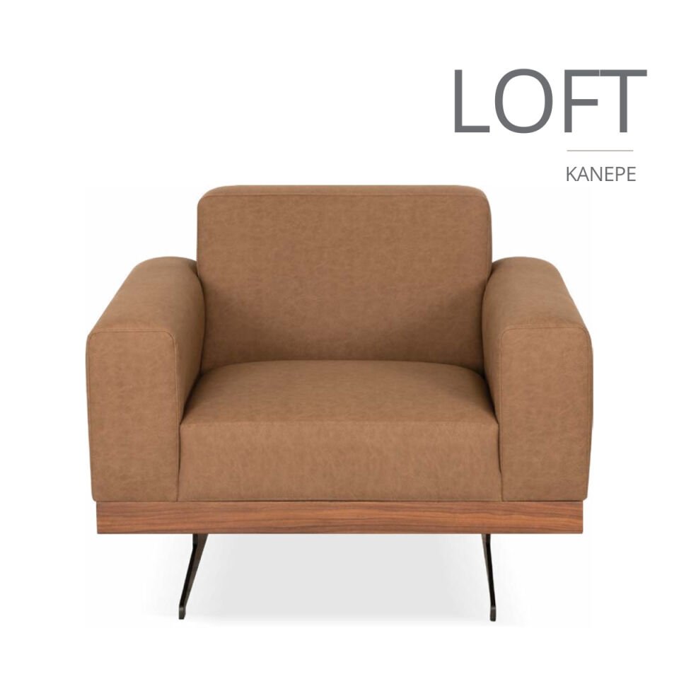Loft Ahşap Detaylı Metal Ayaklı Ofis Kanepesi