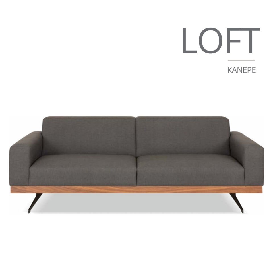 Loft Ahşap Detaylı Metal Ayaklı Ofis Kanepesi